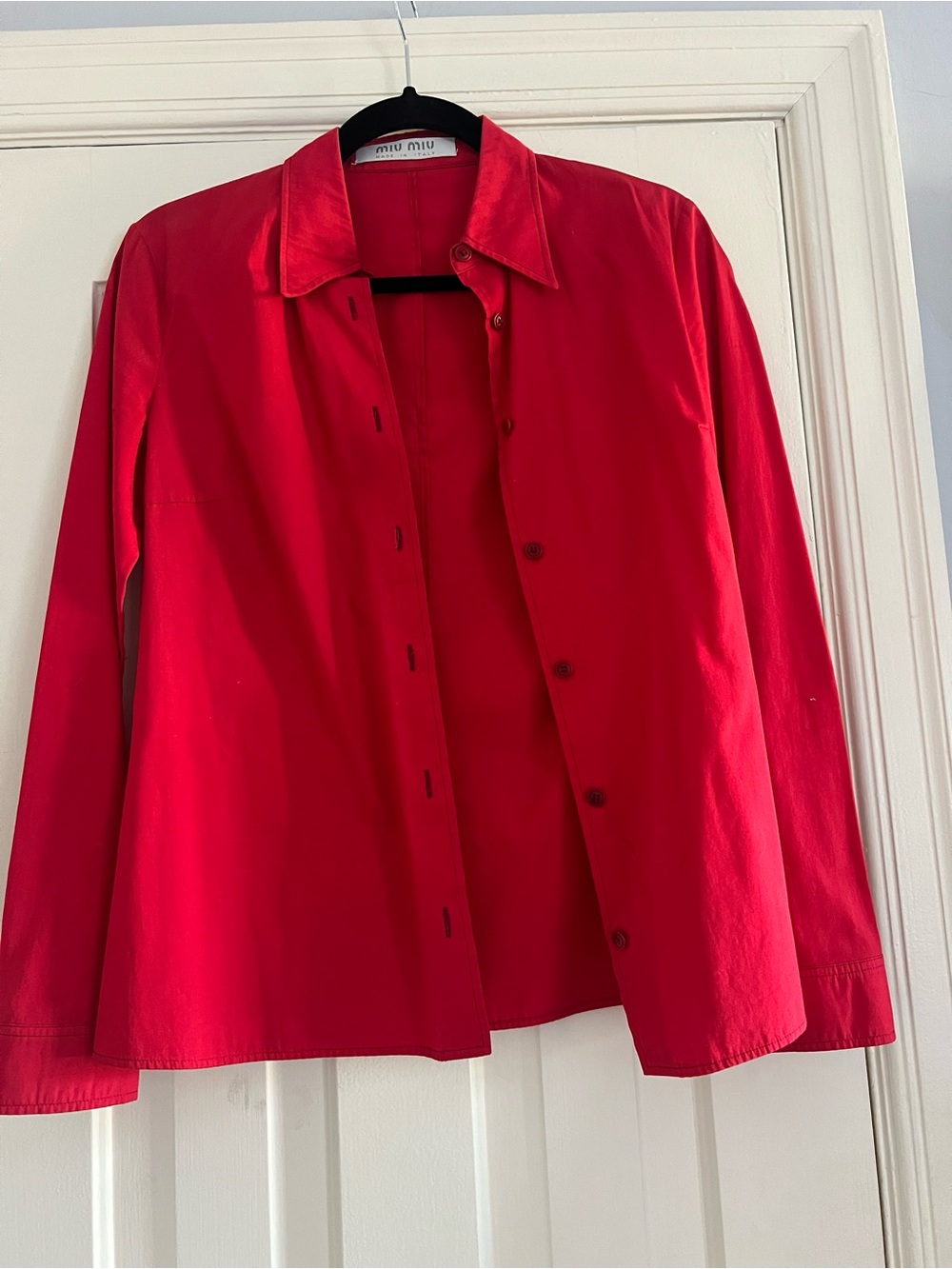 Miu Miu Vibrant Red Button-Down Long Sleeve Shirt - Picture 2 of 9